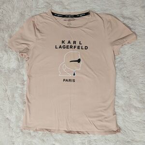 Karl Lagerfeld Pink Fitted Crew Neck Tee